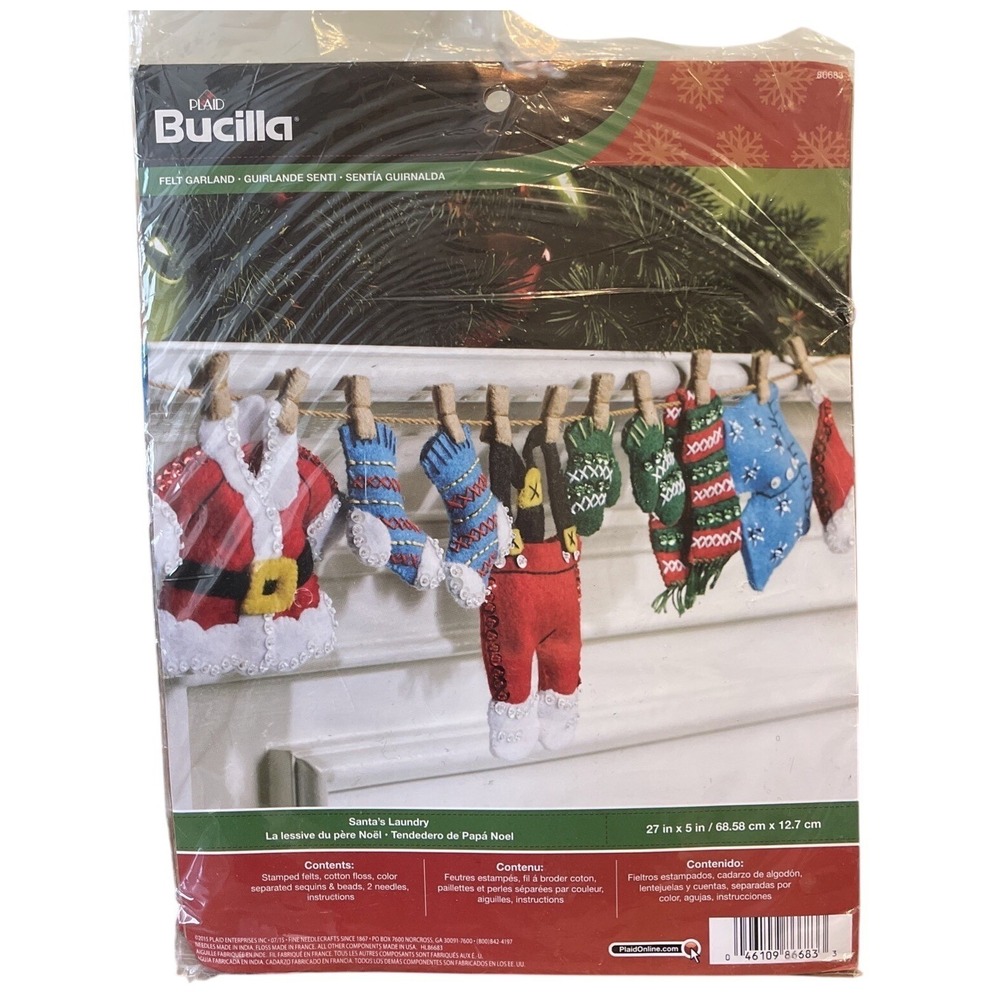 Bucilla Santa's Laundry Felt Garland Craft Kit 27" x 5" 86683 Christmas NEW OPEN